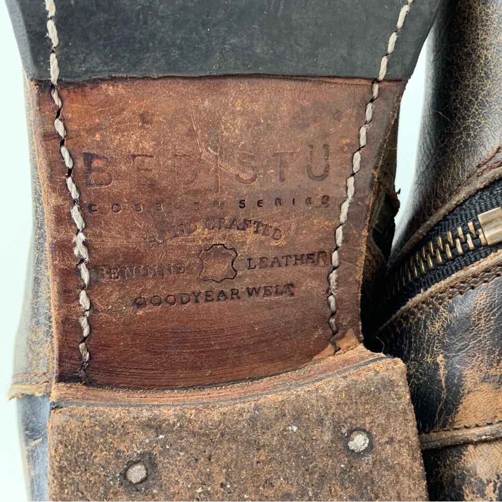 Bedstu Tall Leather Boots Manchester Distressed Brown Lace Back Low Heel Size 9 - Picture 9 of 12